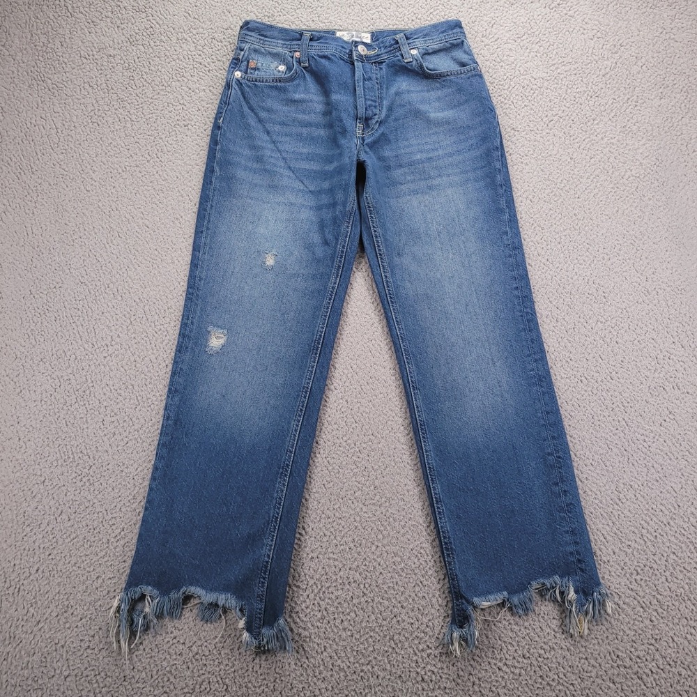 WE THE FREE Jeans Women's Size 25 MAGGIE Straight Relaxed Fit Frayed Hem 27x26